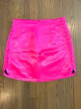 Zara Neon Pink Satin Mini Skirt with Side Button Trim
